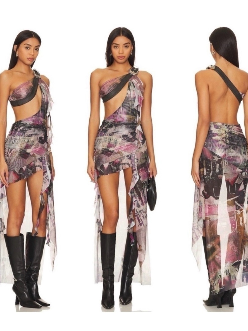 Jaded London Pink & Black Asymmetrical One-Shoulder Mini Dress